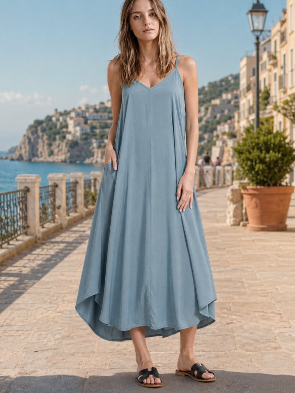 Zenana Boho Scandi Breezy Airy Flowy Casual Everyday Cami Strap Maxi Dress